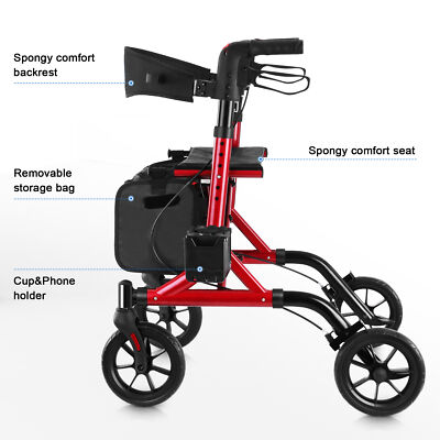 Adjustable Rollator Walker with Seat Folding Ergonomic Chair 4x8'' Wheels 300lbs