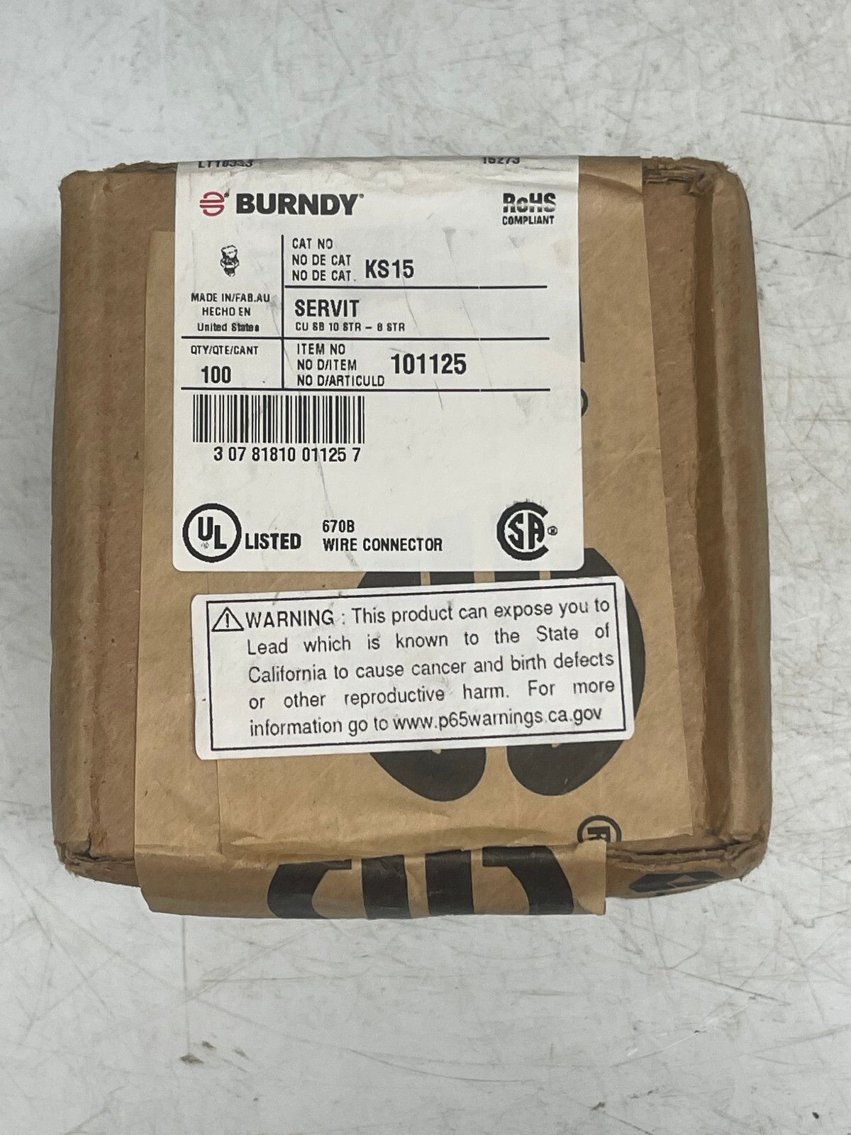 Lot of 100 Burndy KS15 Split Bolt Run/Tap Connector 108 AWG Fast