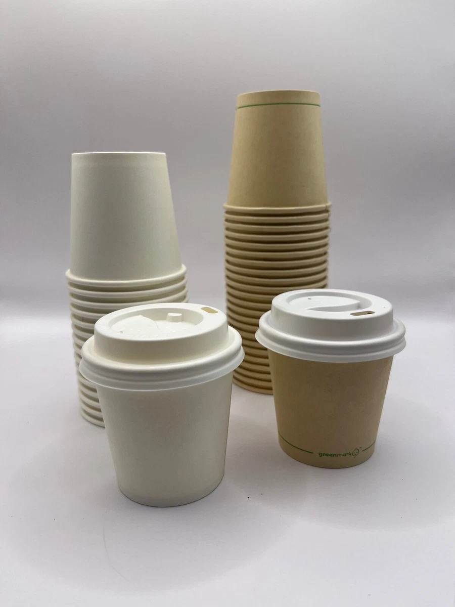 50pk 4oz White Black or bamboo cups with lid Takeaway disposable espresso  coffee