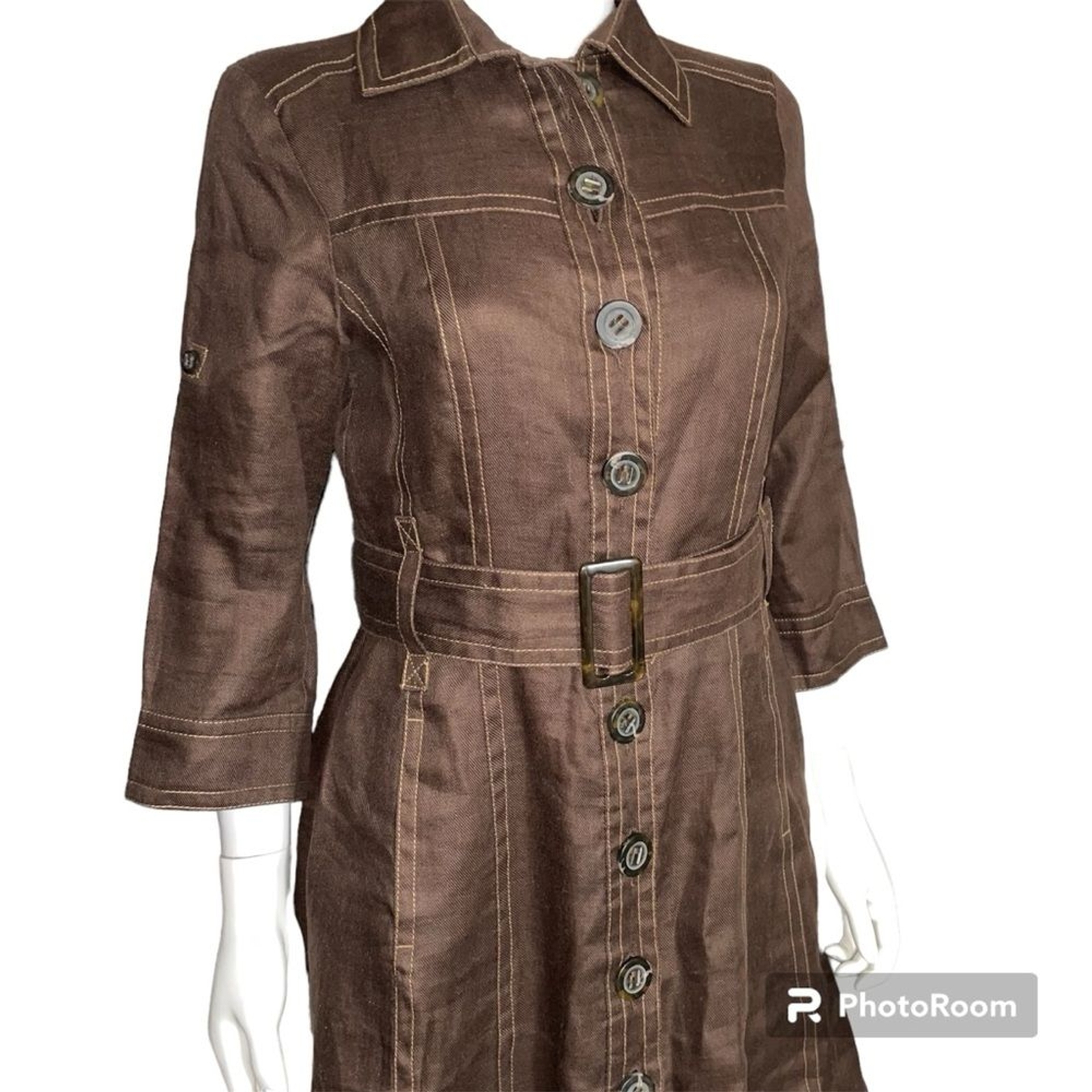 Zara Basic Brown Button Down Dress with Belt Size… - image 4
