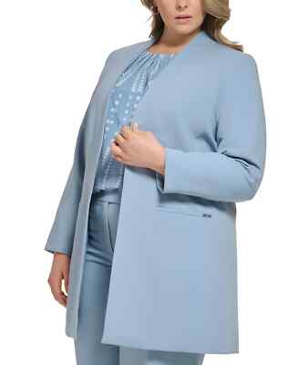 Calvin Klein Plus Size 20W Lux Collarless Open-Front Jacket - Dusk Light Blue