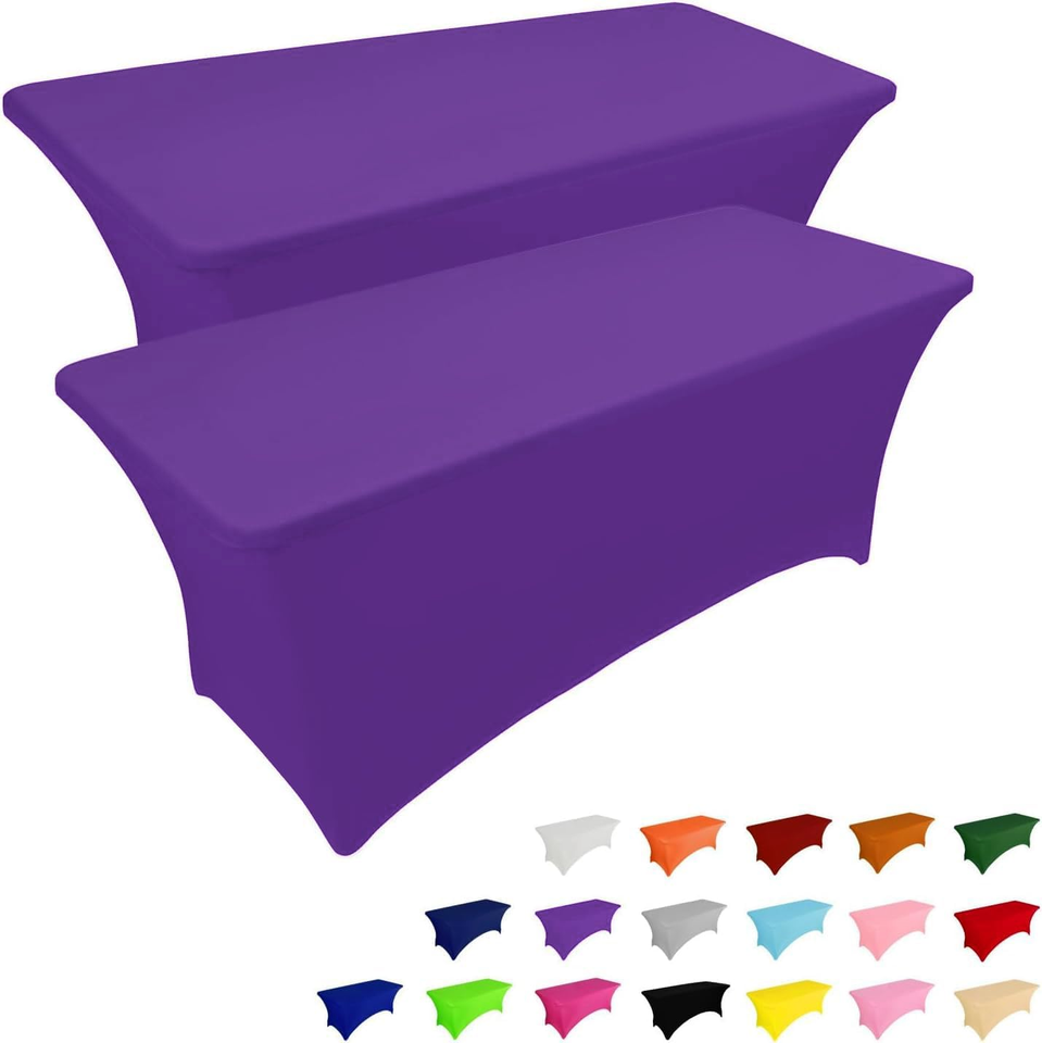 2 Pack 6FT Table Cloth for Rectangular Fitted Events Stretch Purple