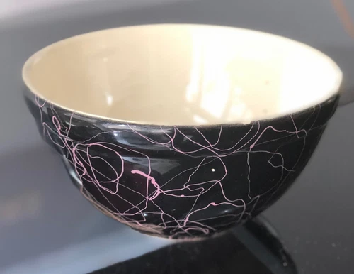 Vintage Porcelain Black Hull Pink Splatter Pattern Bowl