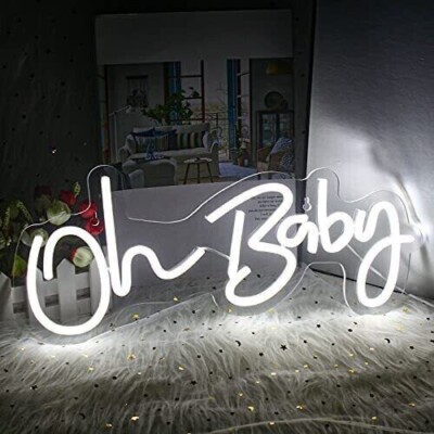 ''Oh Baby'' LED Neon Effect Sign Warm White Light 16.5'' x 6.9'' USB w/Switch H3