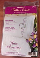 Dimensions Stamped Embroidery Pillow Cases Stamped Embroidery IVY HEART 73419