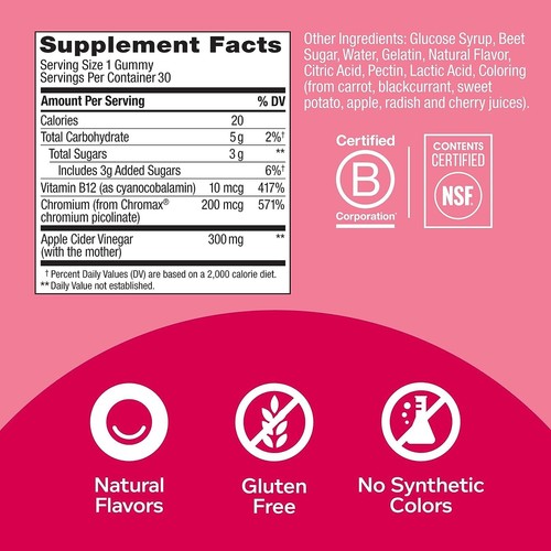 OLLY Metabolism Gummy Rings Apple Cider Vinegar, Vitamin B12, Chromium 60 Count - Picture 4 of 6