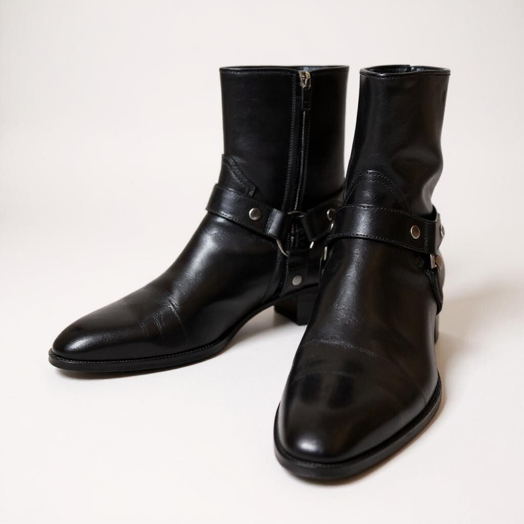 Stivali YSL Saint Laurent Wyatt uomo US 13 EU 46 nero imbracatura anello pelle Italia