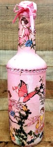 Papier-Mache-Wine-Bottle-Decorated-Pink-Fairies-Butterflies-Handmade-Crafts