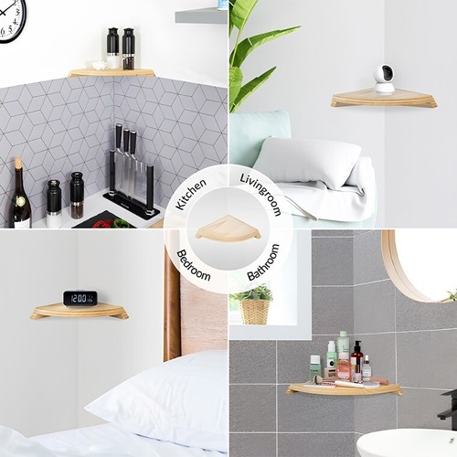 WOOD WOODEN PINE NATURAL CORNER UNIT SHELF WALL MOUNTED SHELF KIT STROAGE SHELF - Picture 2 of 15
