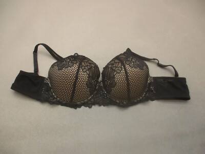 38D ADORE ME Womens Black Mesh Padded Underwire Back Closure Push-Up Bra 7L
