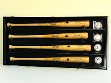 4 Baseball Bat Display Case Black Wall Horizontal Ball Wood Cabinet Shadow Box