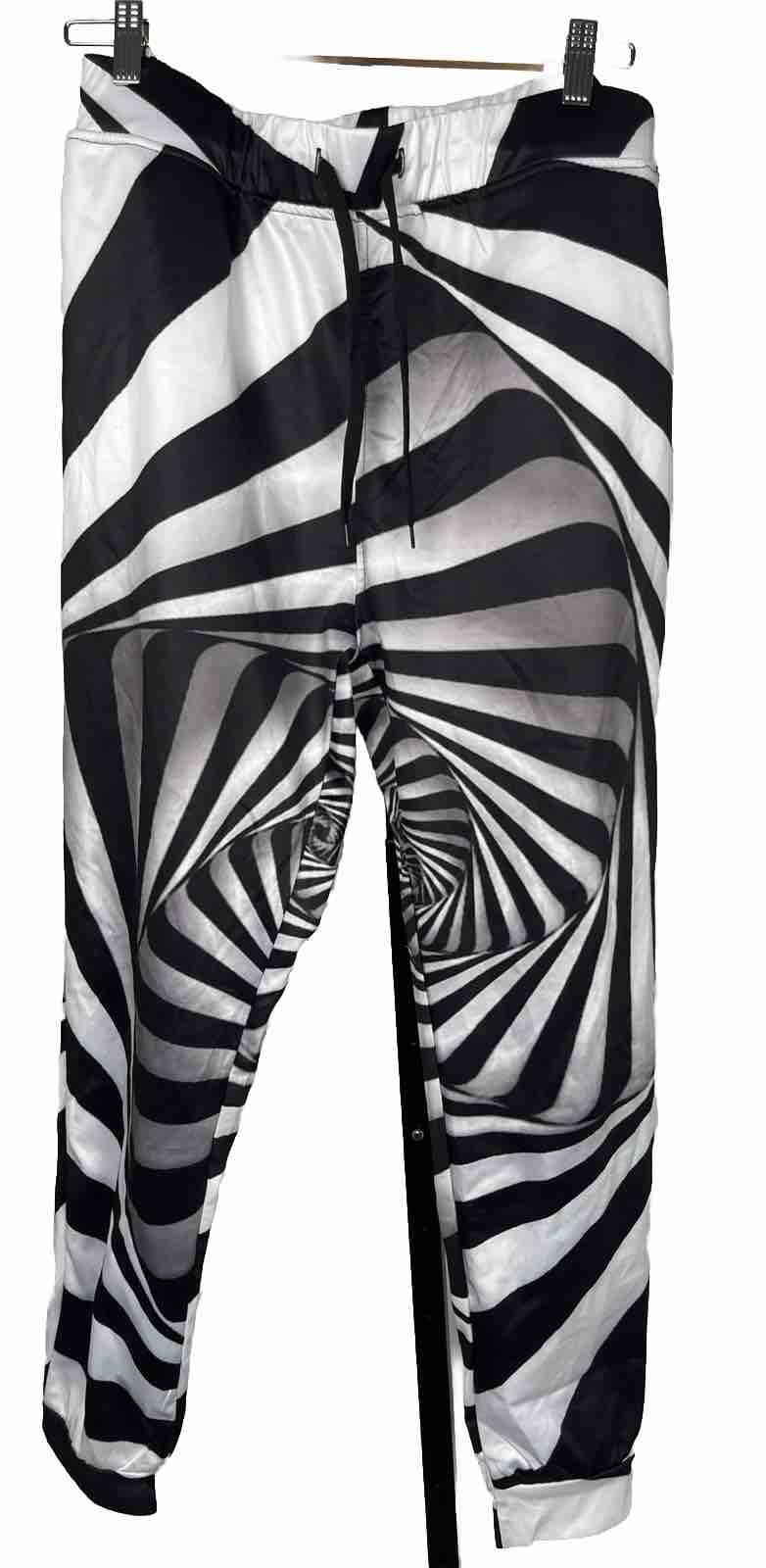 Optical Illusion Pants Zebra Lounge B/W Pockets Stretch Mens Medium Indie Funky