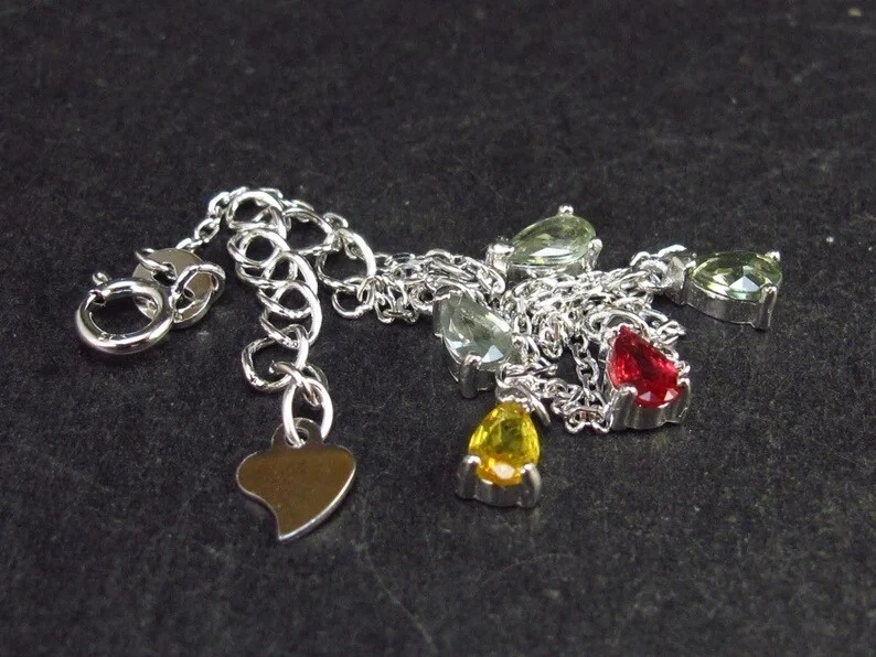 1.05CT Pear Cut Multicolor Gemstone Teardrop Station Chain Bracelet For Woman - Image 3 of 4