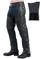 Motorcycle Leather Chaps with Snap out Liner - Unisex Double Pockets - 1191