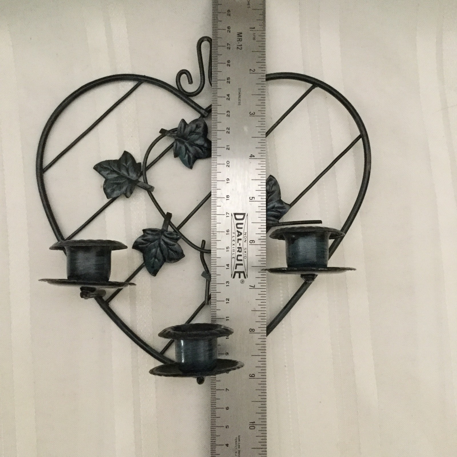 HEART Shaped Metal Candle Holder - Hangs on Wall - 3 Holders - Blue/Black