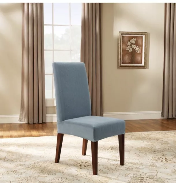 Surefit Stretch Short Dining Chair Cover Pinstripe FRENCH BLUE