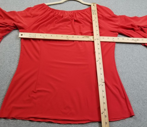 Coco Bianco Top Women’s Medium Red ¾ Bell Sleeve Off the Shoulder Stretch Jersey - Picture 9 of 16