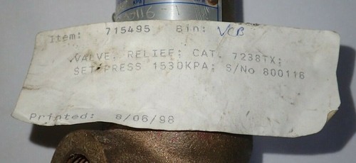 M.E. MACK 7238TX 723 SERIES SAFETY RELIEF VALVE 1530 KPA 15MM AS1271 NEW - Picture 6 of 8