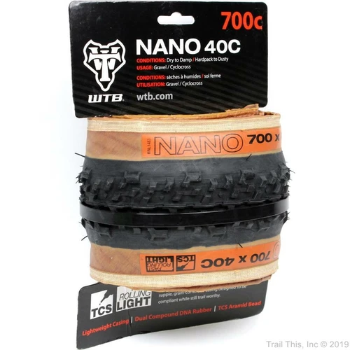 WTB Nano 40 Tire 700 x 40 TCS Tubeless Fast Rolling Gravel Bike Tire Black & Tan