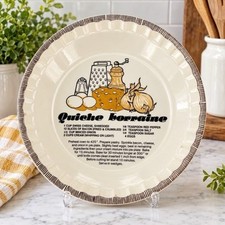 Vintage Quiche Lorraine Recipe Ceramic Pie Plate 11" Retro Kitchen Bakeware