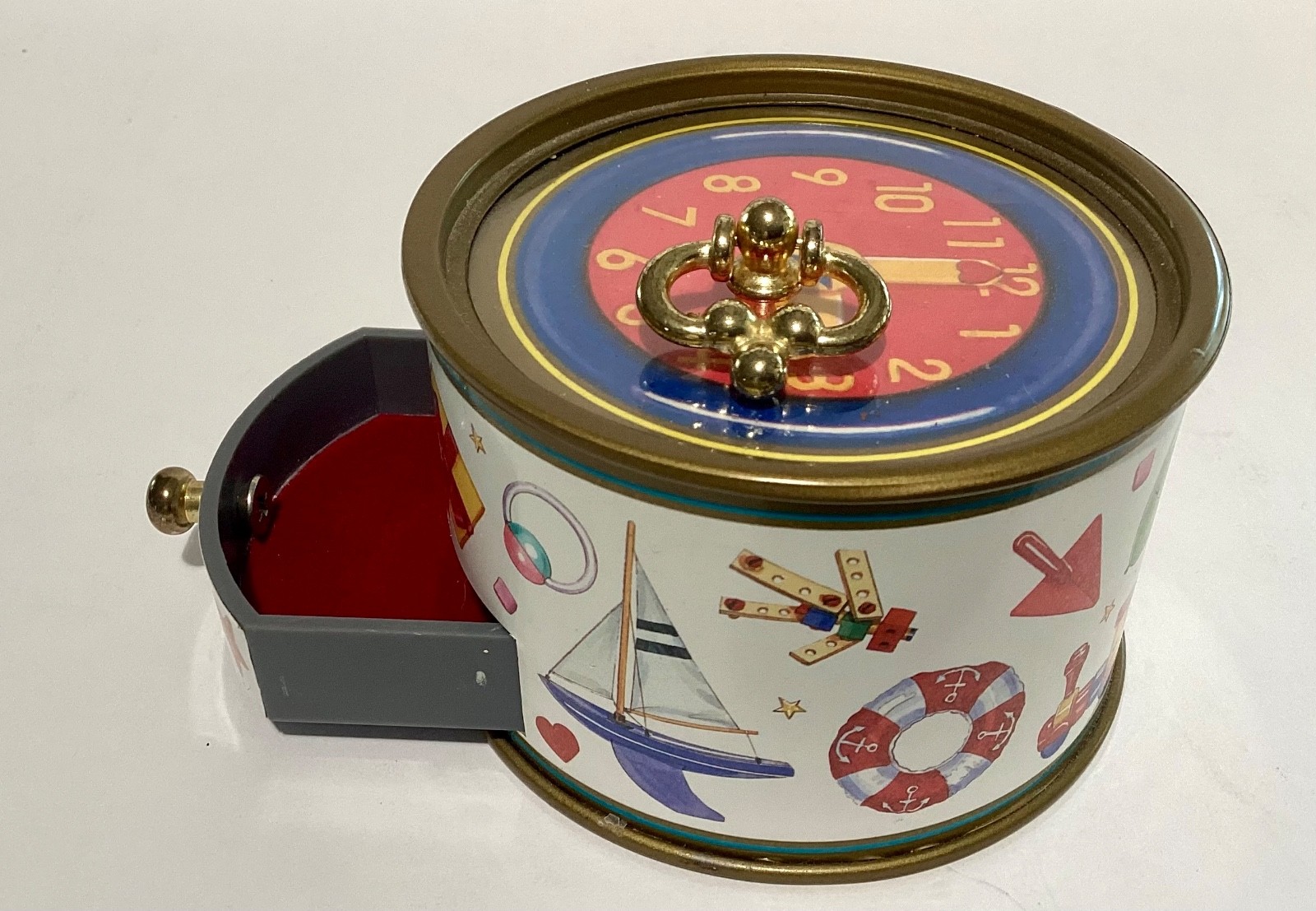 Vintage 1994 Koji Murai Sankyo Round Keepsake Music Box With Drawer - Working