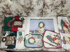 NEW Vintage Classic Winnie the Pooh Christmas Placemats, Hand Towels Lot Disney