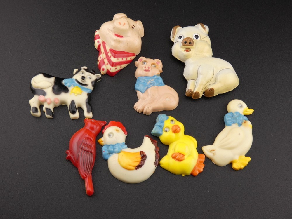 Vintage Farm Animal Refrigerator Magnets Lot Pig Cow Duck Chicken Cardinal