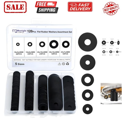 #ad 120Pcs Flat Rubber Washers Assortment Kit16 18 20 25 30mm Black WasherVibra... $12.58
