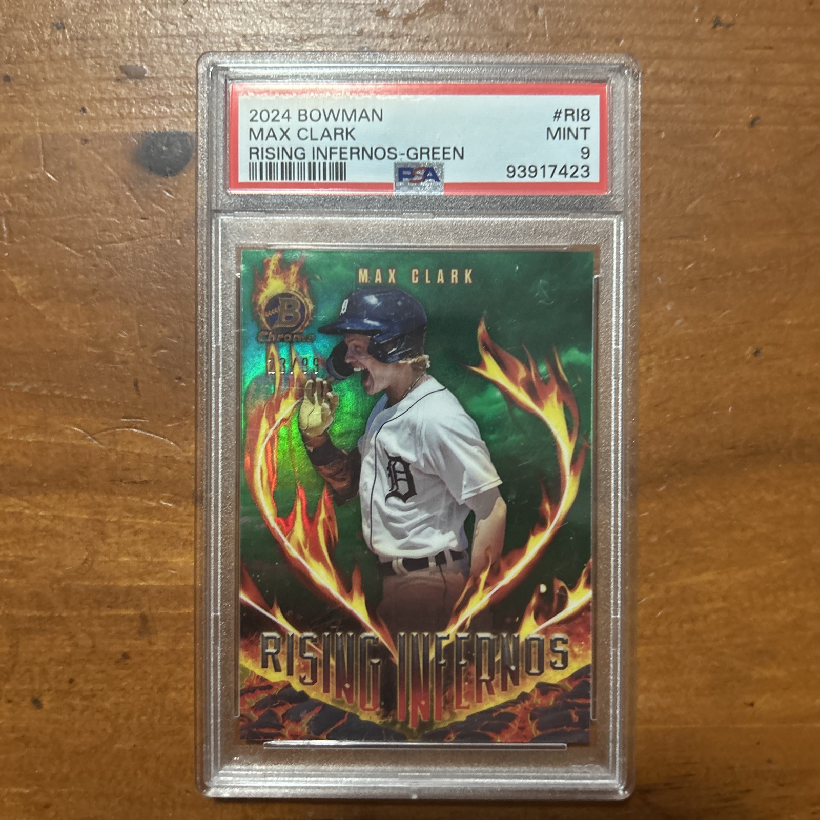 2024 Bowman Max Clark Rising Infernos Green #/99 PSA 9