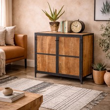 Oulu Small Industrial Vintage Sideboard with Reclaimed Wood & Metal, 2 Doors