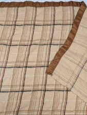 Vintage Wool Blend Tan Plaid Blanket Brown Black Orange Throw Nylon Trim 80x80"