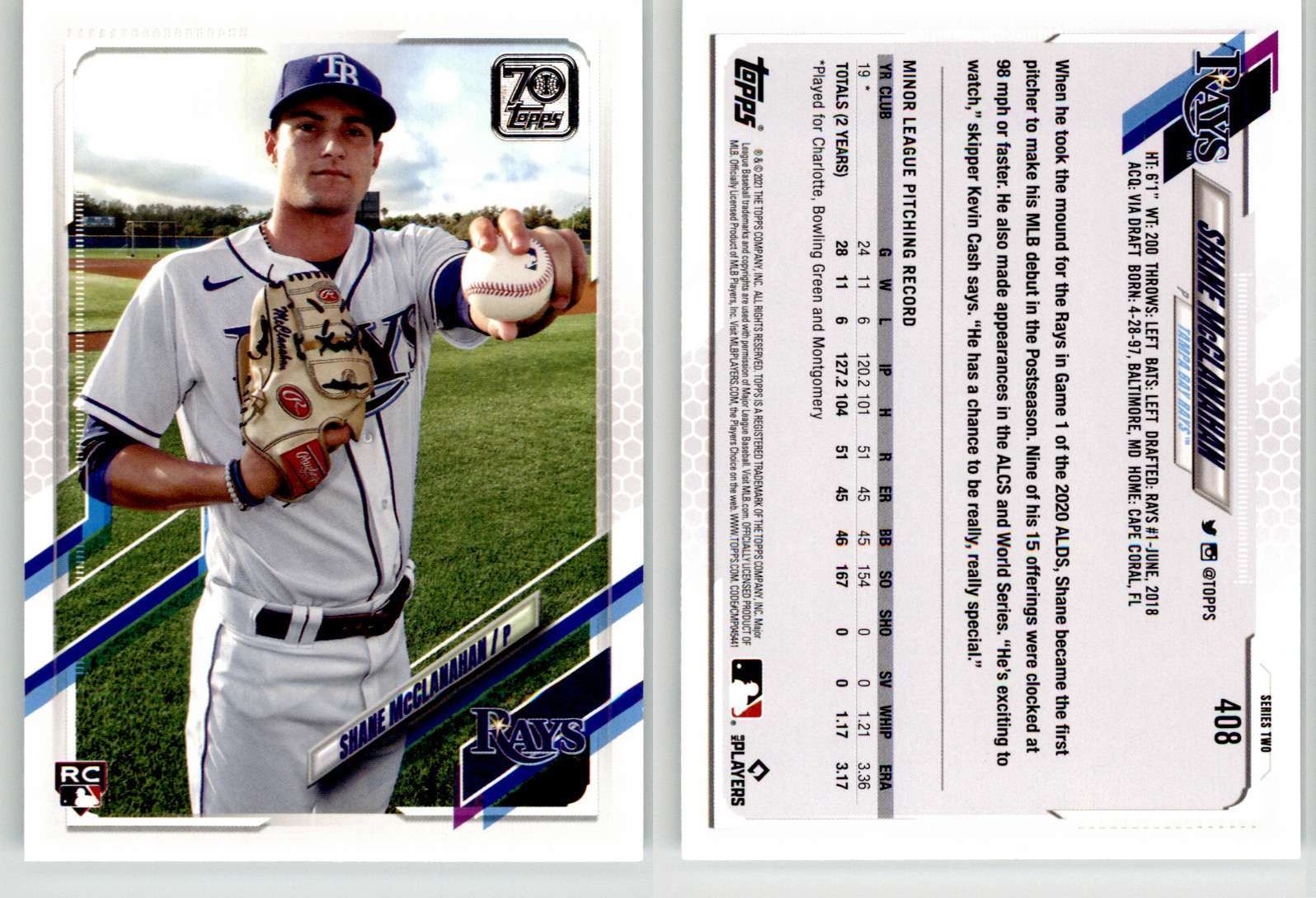 Shane McClanahan 2021 Topps SP Image Variation #408 Rays RC Rookie