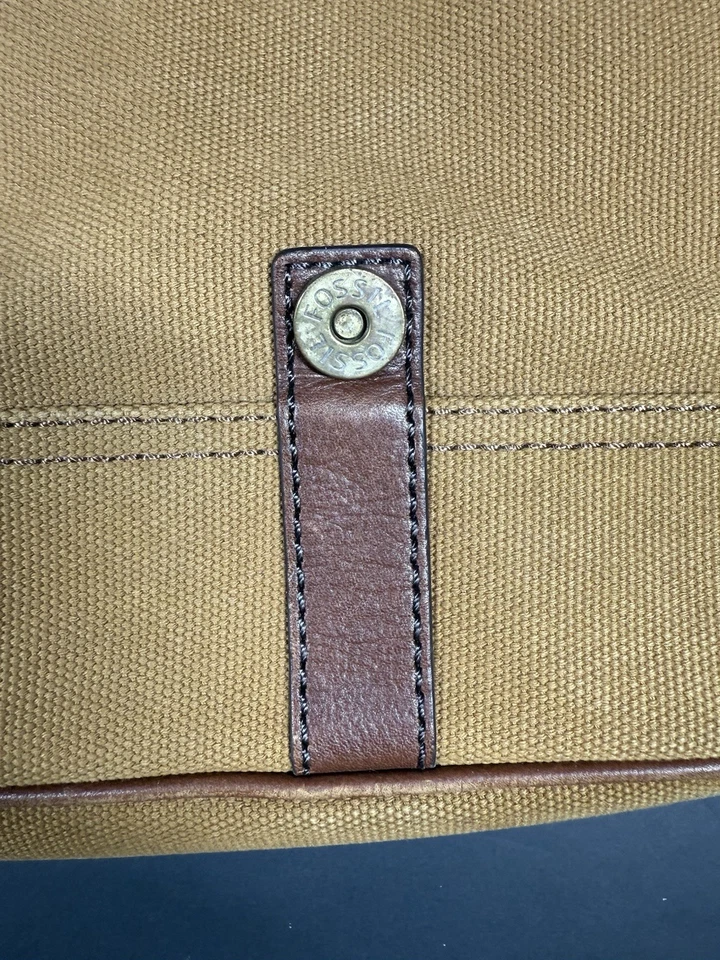 Bolsa carteiro vintage fóssil de lona e couro tiracolo bolsa para laptop computador - Imagem 4 de 4