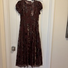 WAYF Womens Burnout Floral Maxi Dress With Cap Sleeves Size S Color Burgundy NWT