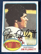 1976 Topps #104 Jim Plunkett PATRIOTS IN PERSON AUTO AUTOGRAPH Very Clean