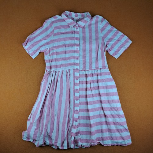 Gorman Dress Womens Size 14 Pink/White Striped Button Front Linen Soft Chic - Picture 2 of 12