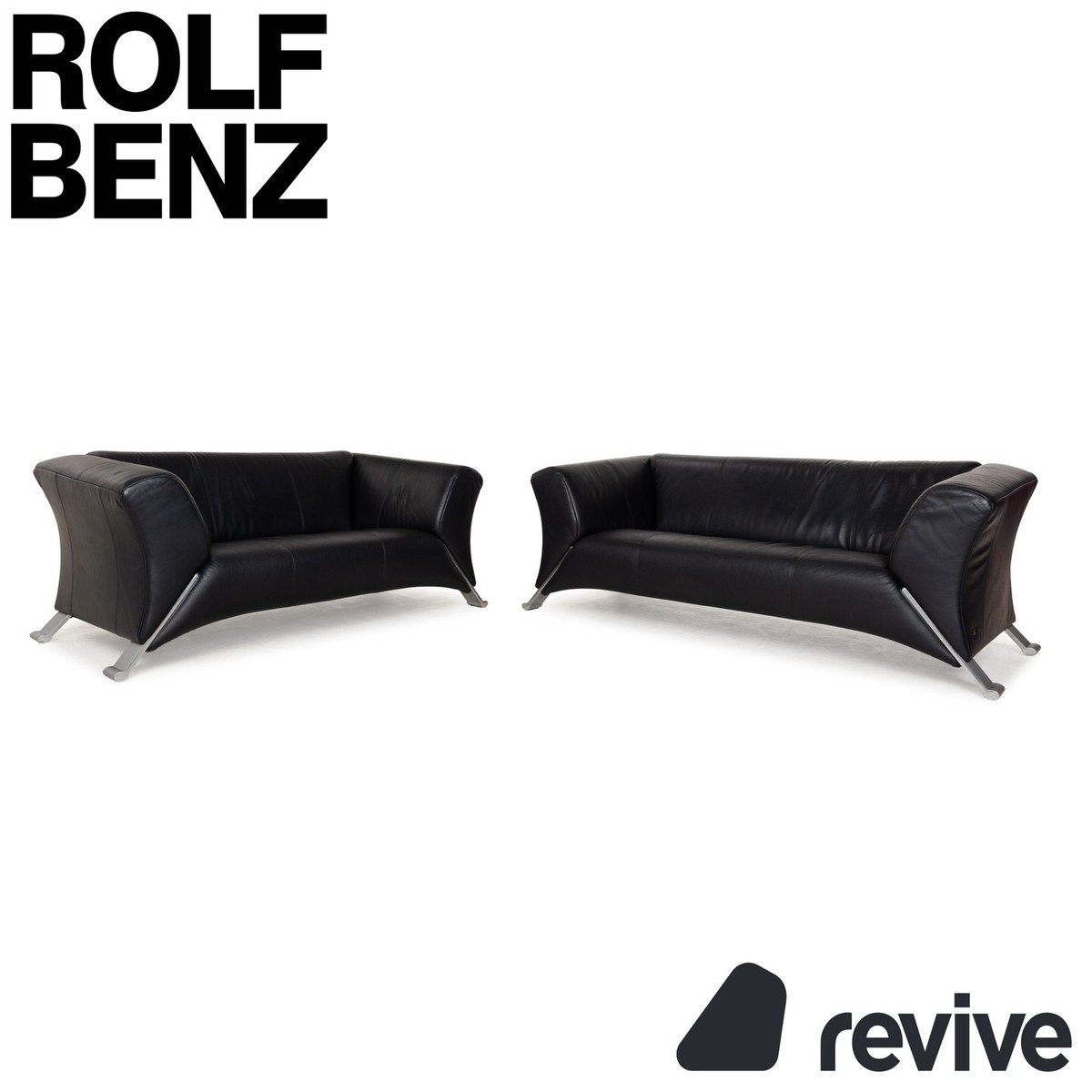 Rolf Benz 322 Leather Sofa Set Blue Blue Black Couch 2X Two Seater