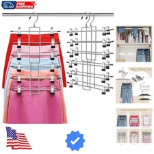 Pants Hangers with Clips,Space Saving Hanging Closet Organizer-6 Tiers Skirt ...