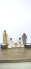 4 PC Porcelain Buddhism Monk Statue Zen Pray Figures Buddhist Home Temple Decor