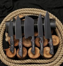 5 PCS CUSTOM HANDMADE CARBON STEEL CHEF KNIFE KITCHEN KNIVES CHEF SET W/SHEATH