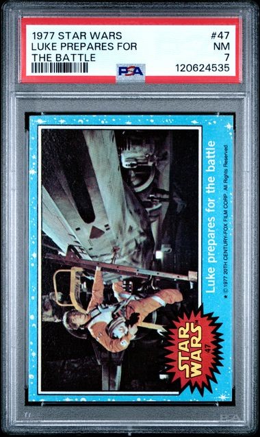 1977 Topps Star Wars #47 Luke Prepares for the Battle Series 1 Blue PSA 7 NM