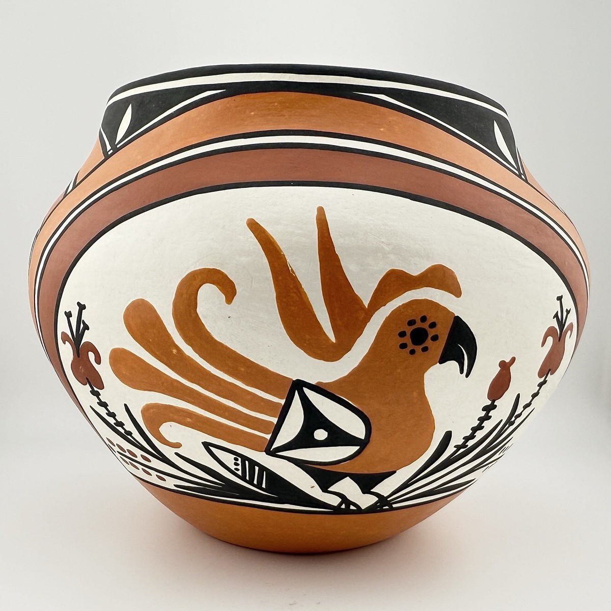 Acoma Pueblo Hand-Painted Macaw Parrot Pottery Native American Art