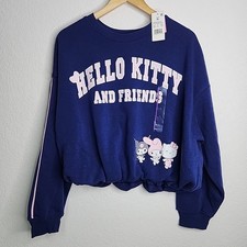 Sanrio Hello Kitty  Friend Bubble Hem Cropped Graphic Sweatshirt Crown Blue XXL