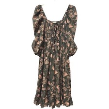 Ulla Johnson Isla Cotton Floral Print Puff Sleeve Lined Midi Dress Small $495