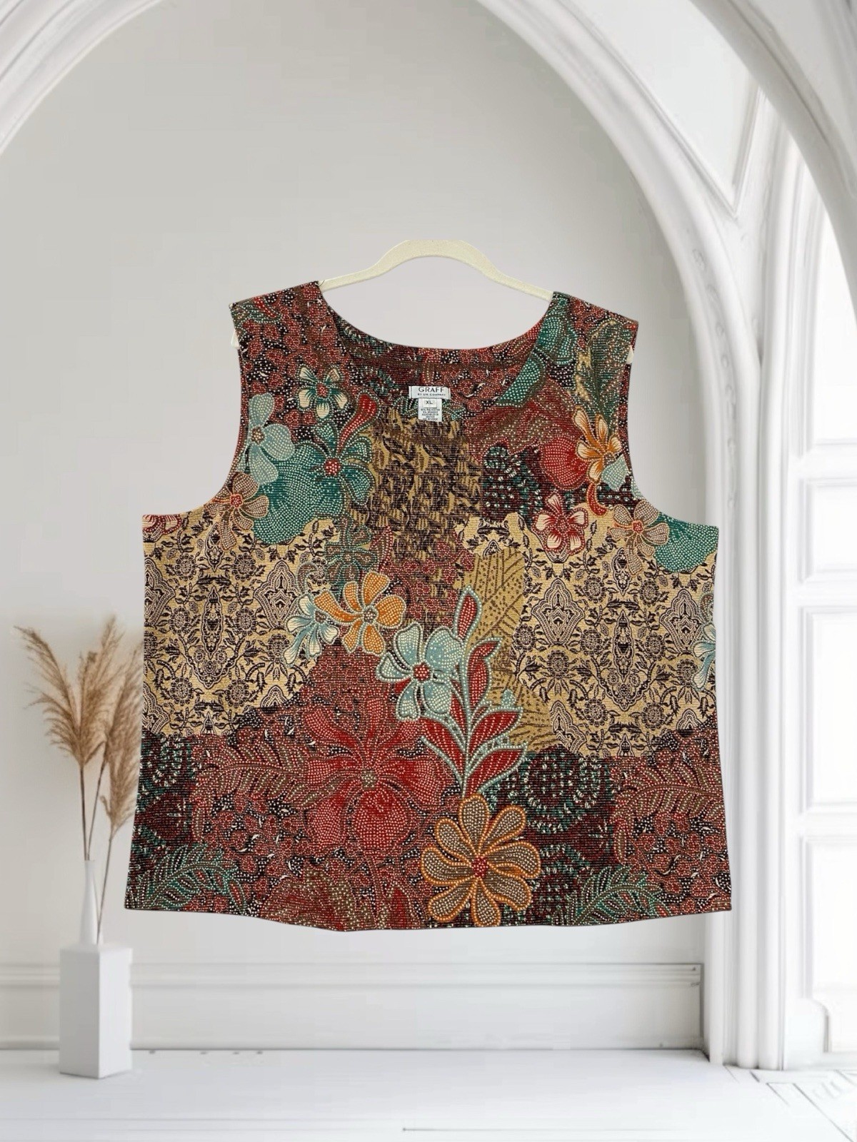 Graffiti By Um Company Women’s Sleeveless Floral Top Size XL Textured Boho Chic