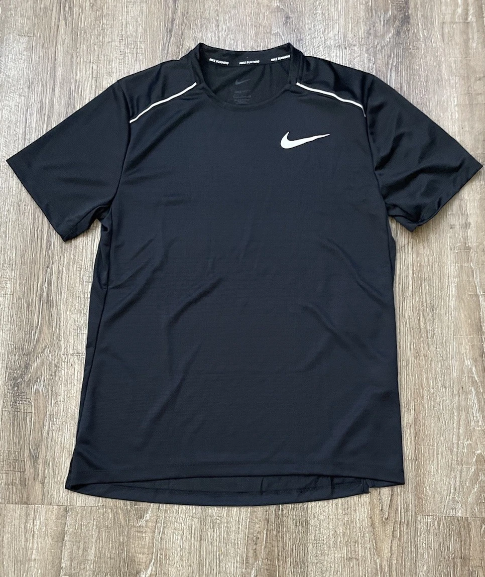 Nike Mens Miler Short Sleeve Reflective Running Top Black Sz Xl AJ7565-010