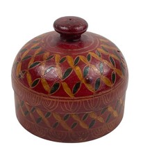 Handcrafted Vintage Wooden Round Trinket Box With Colorful Painted Lid  Base