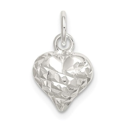 Sterling Silber poliert Diamantschliff Puff Herz Charm Halskette Damen Liebe Geschenk