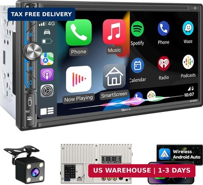 PLZ 7'' Wireless Double Din Car Stereo Apple Carplay Radio Screen for Car Audio R
