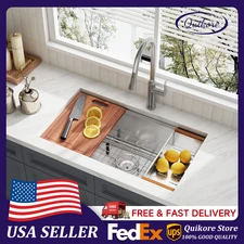 Quikore 30 Inch Undermount Workstation 304 Stainless Steel Handmade Kitchen Sink